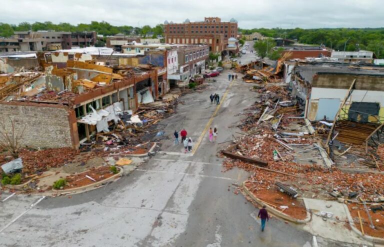 A flattened building in Sulphur, Oklahoma, after a powerful tornado ripped through the town on Saturday night